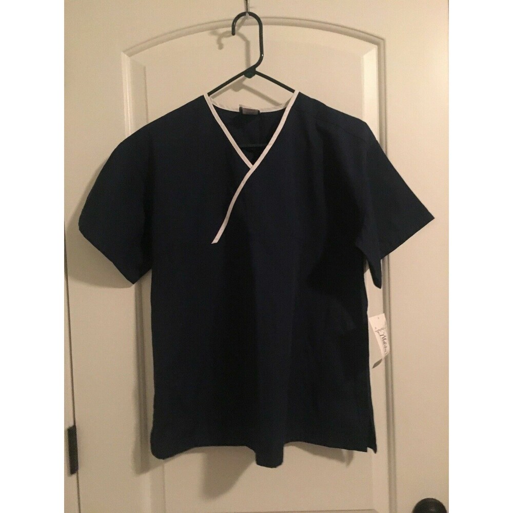 Malibu Doc Women's Blue White Scrub Top V Neck Nurse Medical Size Large